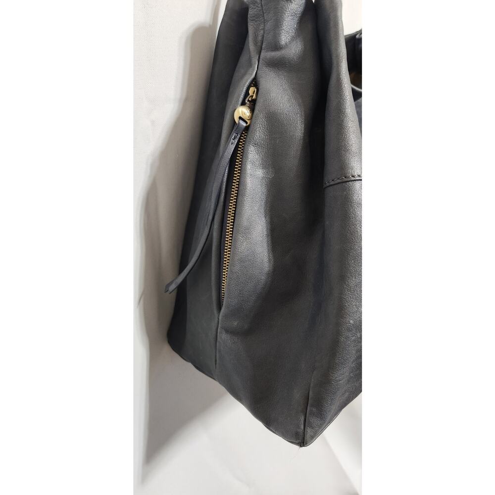 HOBO Charcoal Gray Leather Slouchy Shoulder Bag Tote Oversized Clean Interior - Picture 7 of 7